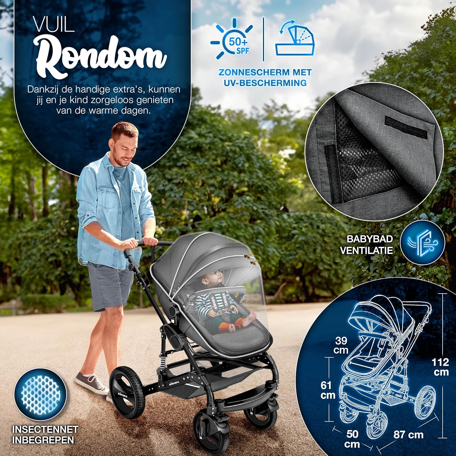 Kinderwagen 3 in 1 - Buggy - Wandelwagen - Kinderbuggy - Antraciet - KIDUKU®