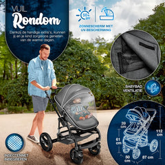 Kinderwagen 3 in 1 - Buggy - Wandelwagen - Kinderbuggy - Antraciet - KIDUKU®