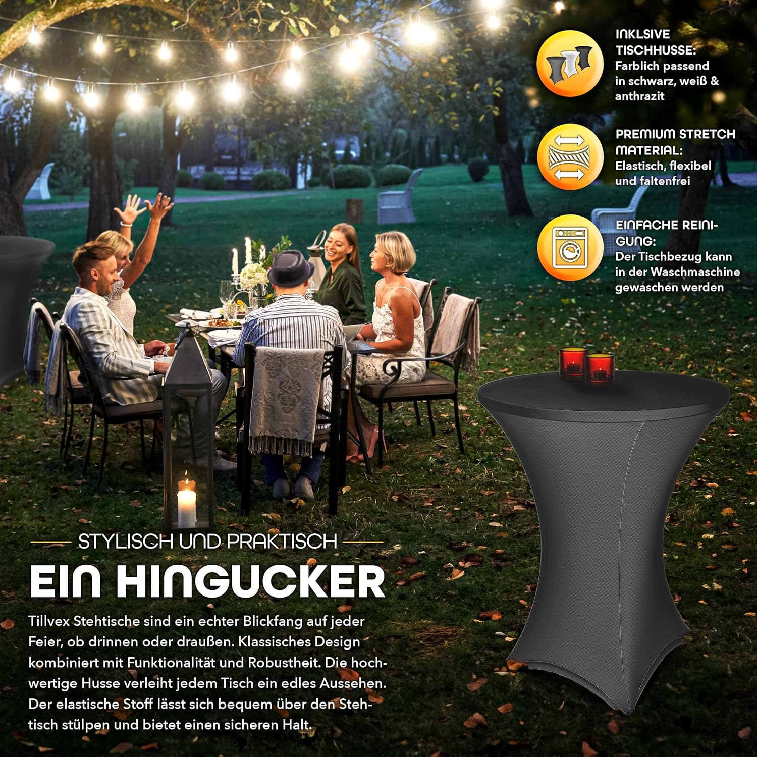 Statafel - Bartafel - Statafelrok - Partytafel - 60 cm - Antraciet - Tillvex®