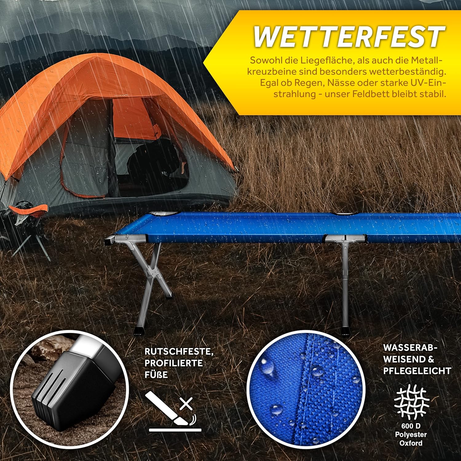 Veldbed - 1 Persoons - Kampeerbed - Stretcher - Blauw - TRESKO®