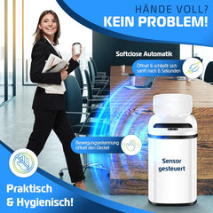 KESSER® Sensor afvalbak voor keuken, 30 l, automatisch met bewegingssensor, soft-close afvalbak en deksel, met touchbediening en sensor, LCD-scherm, wit