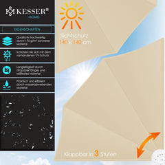 KESSER® opvouwbaar balkonscherm met muurbeugel - 140x140cm - Beige