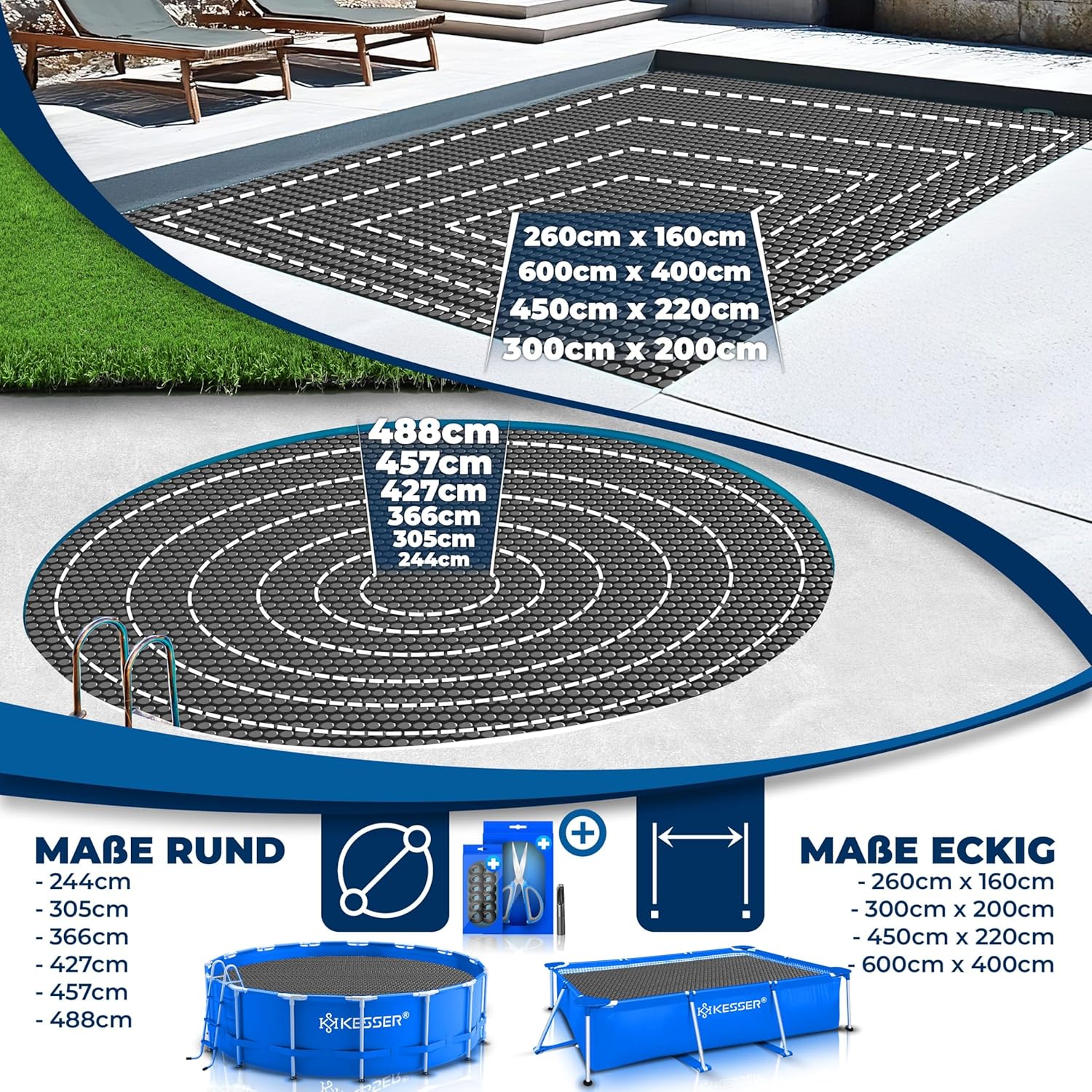 KESSER® Zwembad zonnezeil - Afdekzeil - 600x400cm - Zwart