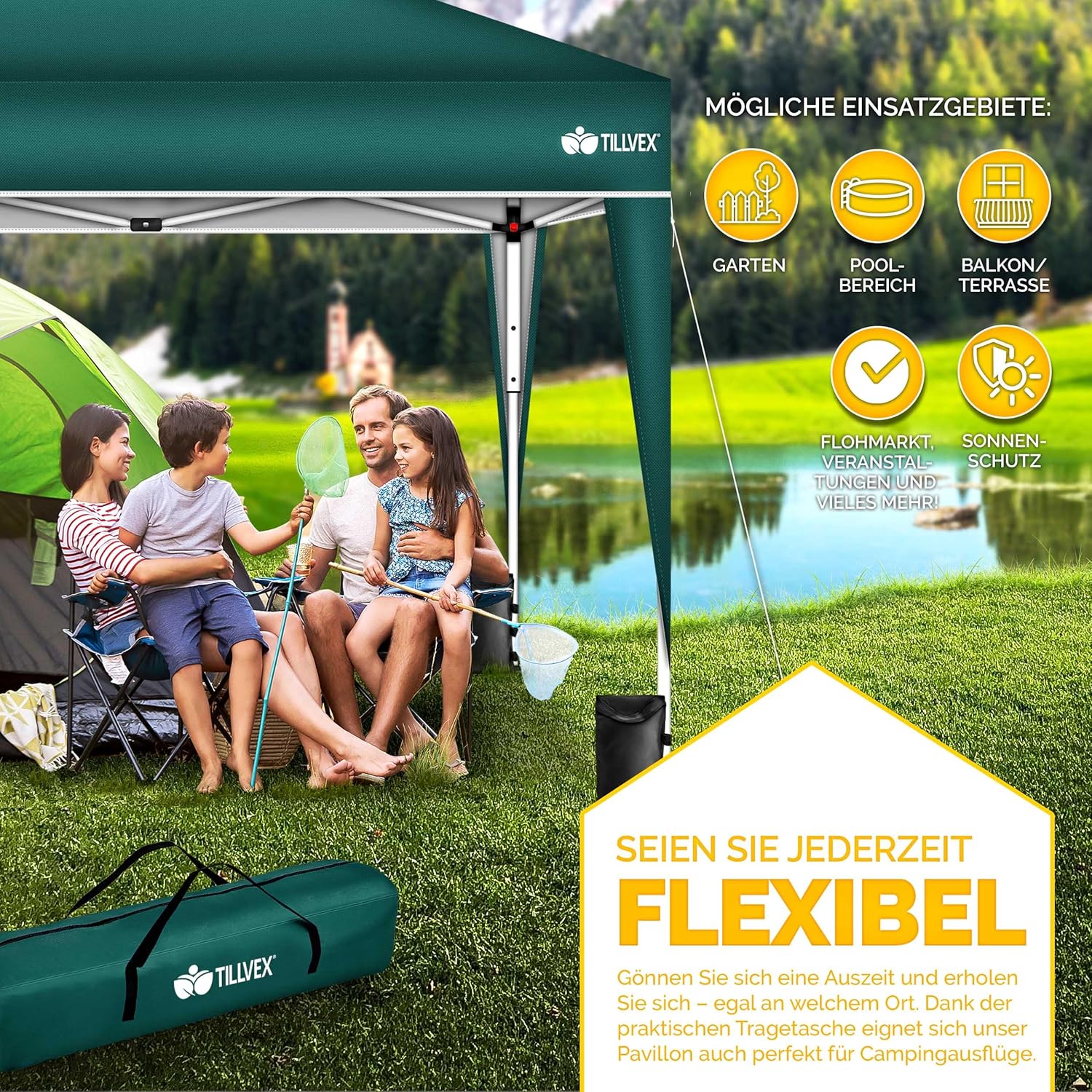 Tillvex® Partytent - 3x3m - Paviljoen - Easy Up - Groen