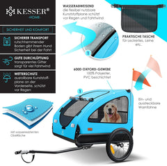 KESSER® Hundeanhänger Boxer 2-in-1 Hundebuggy Fahrradanhänger groß ca. 250L Volumen - Inkl. Fahne und Tasche - 600D Oxford Canvas, Klappbar SmartSpace Concept, max. 45kg