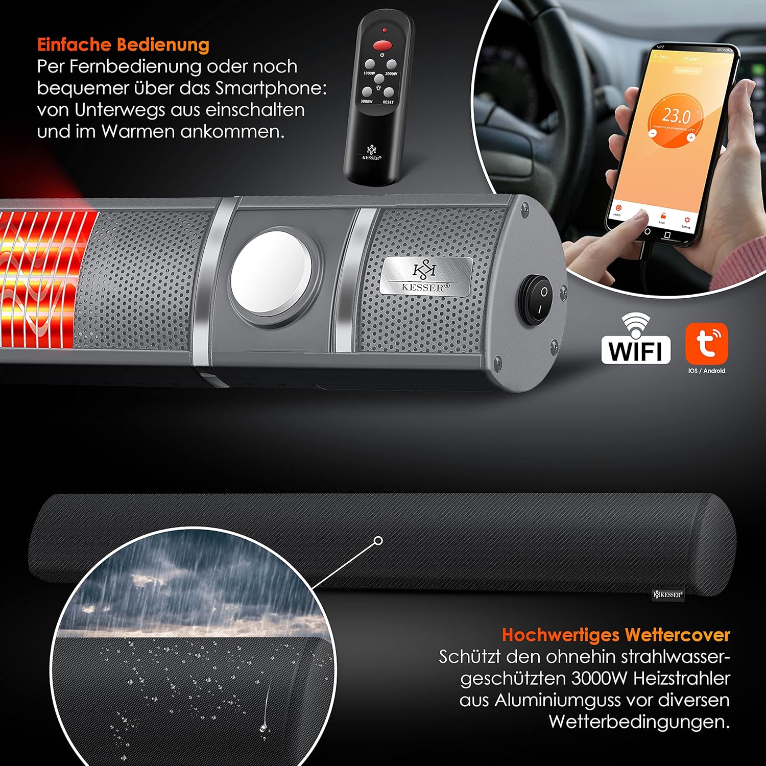 Infrarood Verwarming - Terrasverwarmer - Elektrische Heater - Grijs - KESSER®