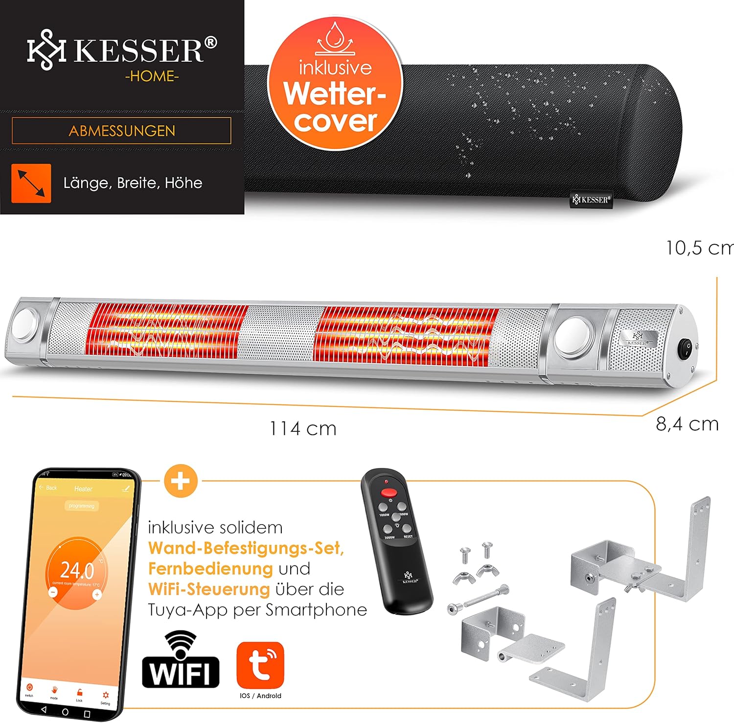Infrarood Verwarming - Terrasverwarmer - Elektrische Heater - Zilver - KESSER®