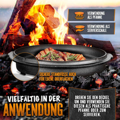 Grillas® Dutch Oven Set - 9L - Vuurpan - Stoofpan - Gietijzeren pan