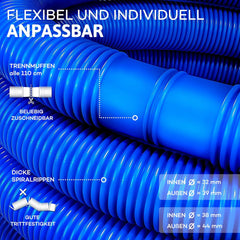 Tillvex® Zwembadslang - 8m- Ø32mm - Blauw