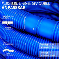 tillvex Zwembadslang, zonne-slang voor zwembad en zwembad, zuigslang, pompslang, flexibele waterslang (blauw, 20 m / 32 mm)