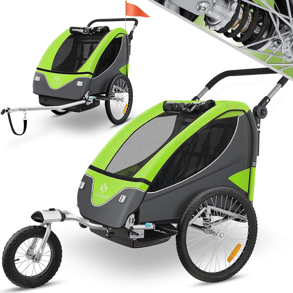Fietskar kinderen - Fietsaanhanger - tot 40kg - Groen •