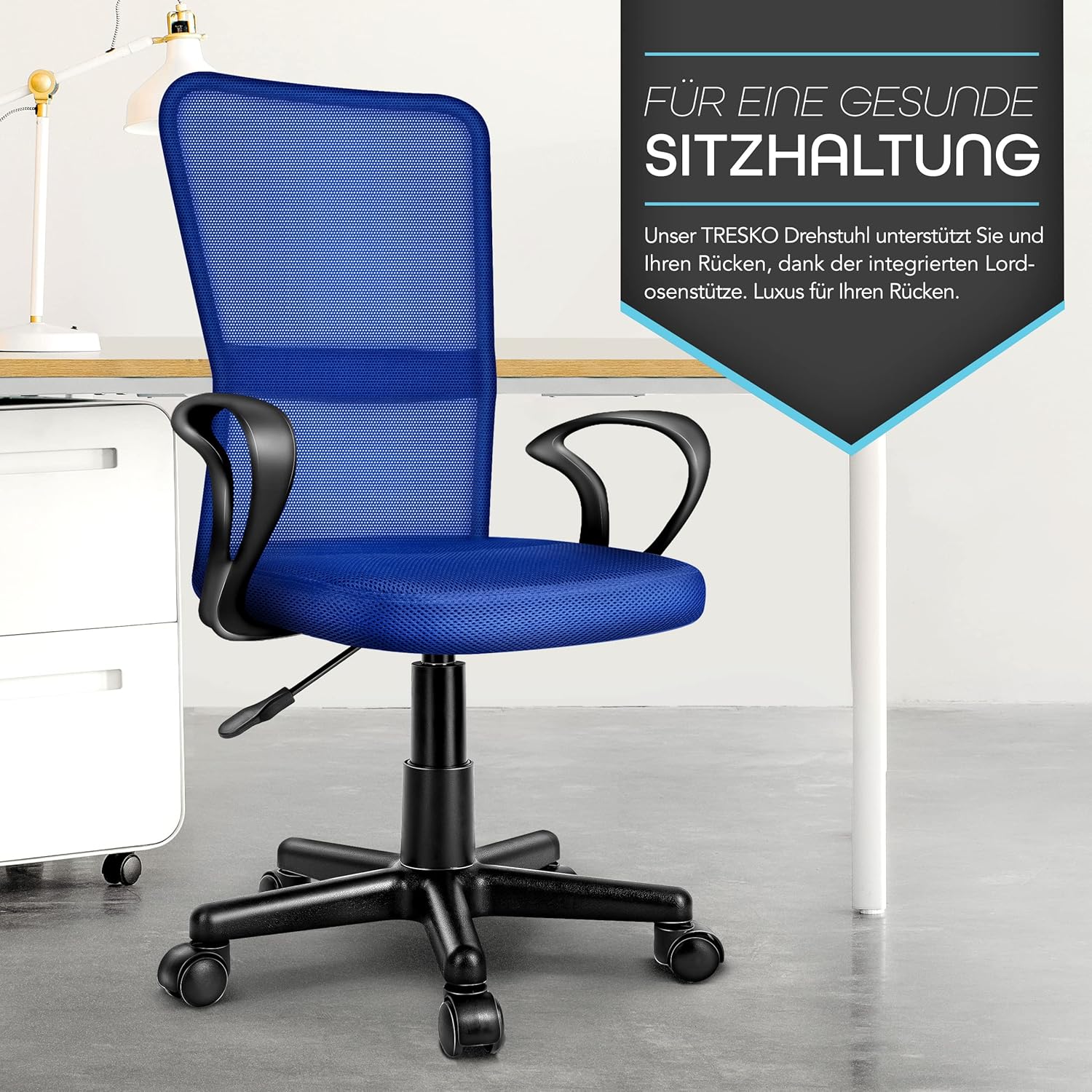 TRESKO Ergonomische Bureaustoel - Verstelbaar - Blauw