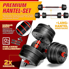 Dumbells set - Gewichten set - Halterset - Verstelbaar - 20 kg - Rood - RE:SPORT