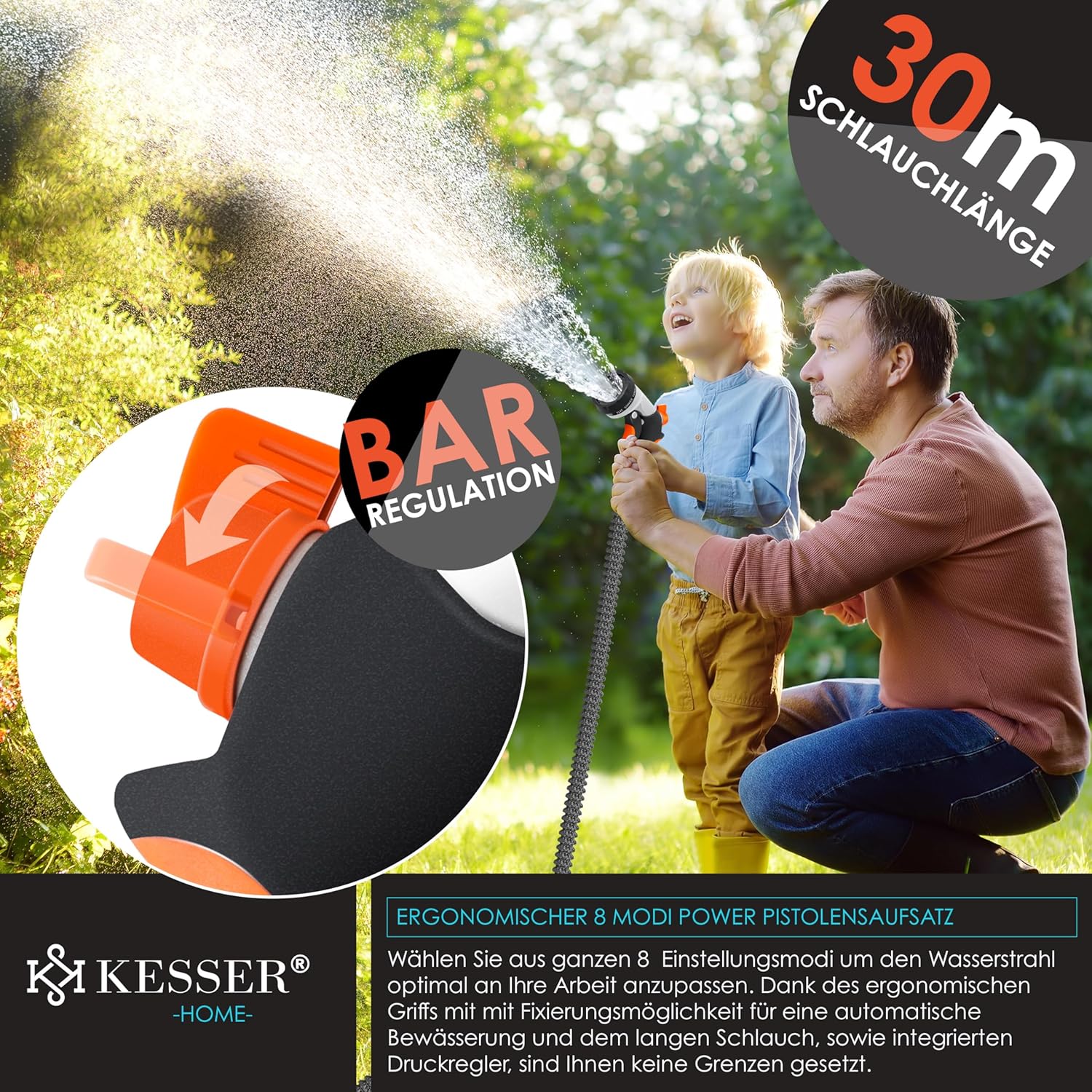 Flexibele Tuinslang - Inc. sproeikop - 30 meter - Antraciet