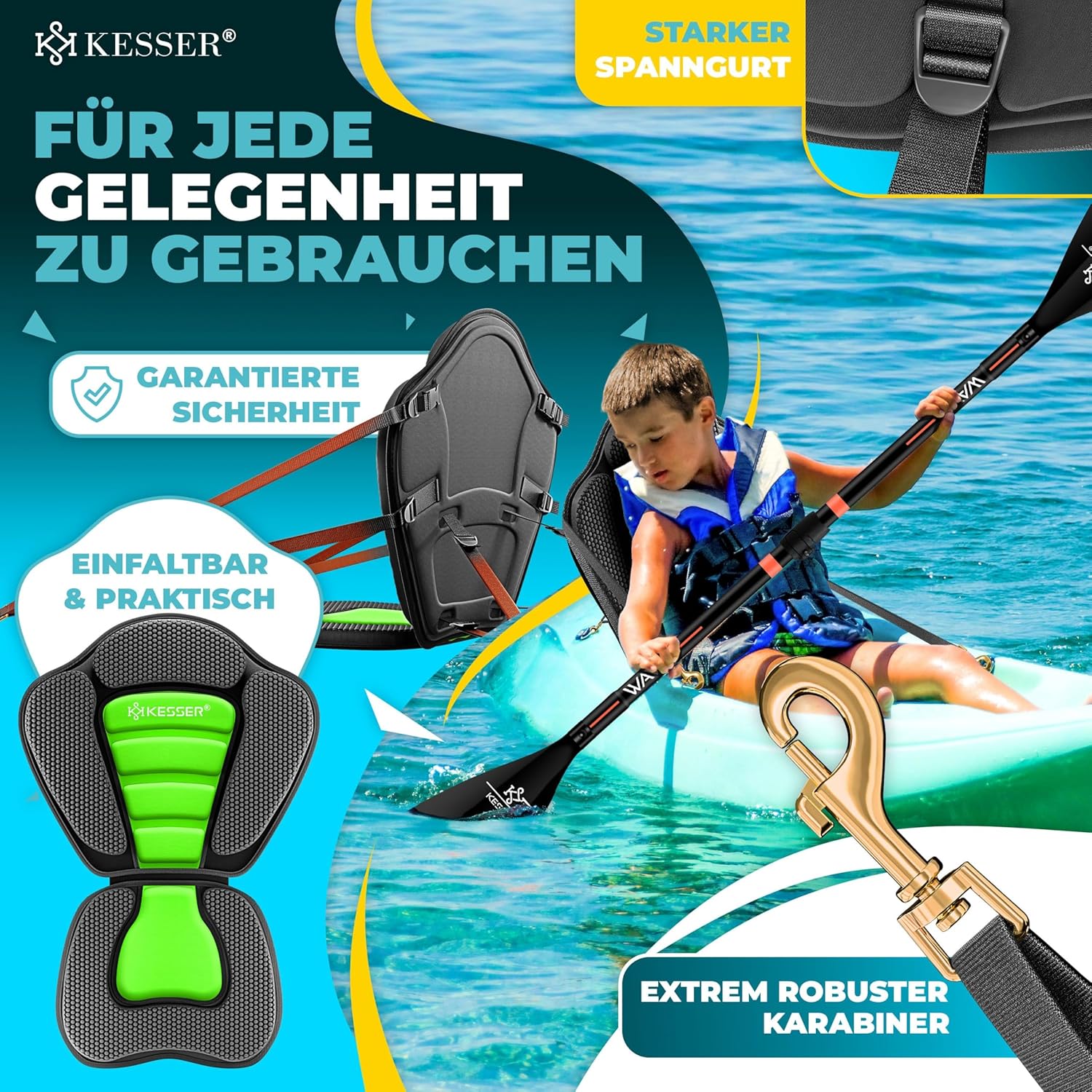 KESSER® Kajakzitting - voor SUP Board - 32x38cm - Rugleuning 51x45cm
