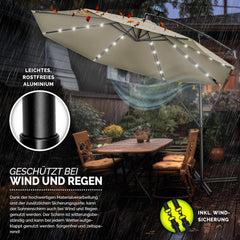 Tillvex® LED Parasol - Zweefparasol - Ø300cm - 360° Draaibaar - Bruin