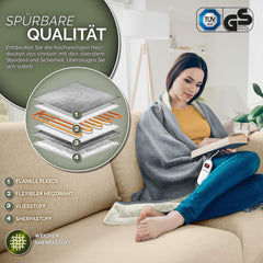sinnlein® Elektrische deken met automatische uitschakeling, 180 x 130 cm, TÜV SÜD GS-getest, elektrische warmtedeken met 9 temperatuurniveaus, knuffeldeken, wasbaar, bed, bank, elektrische deken, met