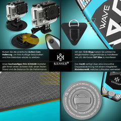 KESSER® Pro GTX Opblaasbaar SUP-board set met premium hogedrukpomp, transporttas, stand-up paddleboard, 320 x 76 x 15 cm, camhouder, surfboard, 6 inch dik, complete accessoires, 150 kg