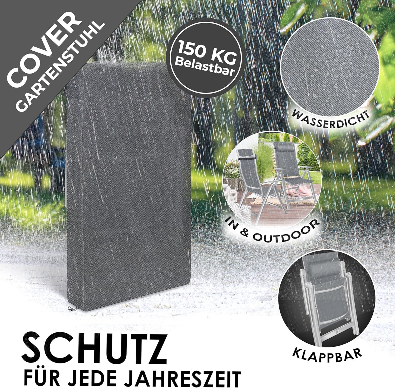 KESSER® Tuinstoel met hoge rugleuning met armleuningen, aluminium klapstoel met hoofdkussen en afdekking, campingstoel, 7-voudig verstelbare rugleuning, ademend en weerbestendig