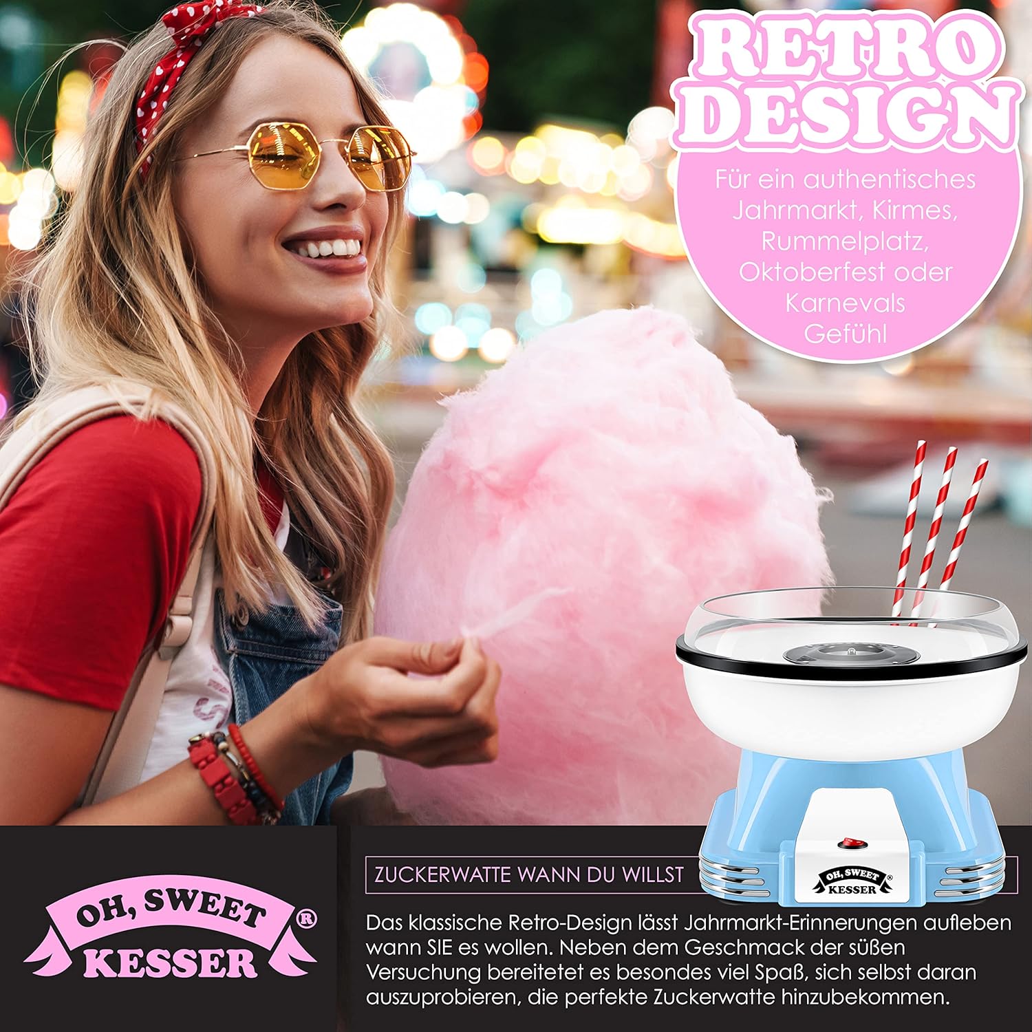 Suikerspinmachine - Retro - 500W - Blauw/Wit - KESSER®