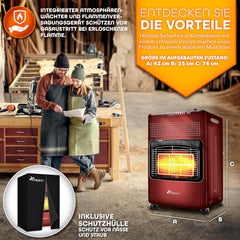 TRESKO 4200 Watt gasverwarming incl. gasdrukregelaar, gasslang + afdekking, gasverwarming, gaskachel met 3 standen, infrarood gasverwarming, stralend (rood)