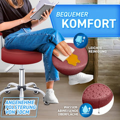 Zadelkruk - Kruk op wielen - Rolkruk - Draaikruk - Wijnrood - TRESKO