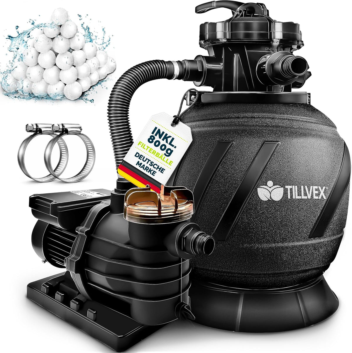 Zandfilterpomp - Zandfilter voor zwembad - 10200L/u - Zwart - Tillvex •