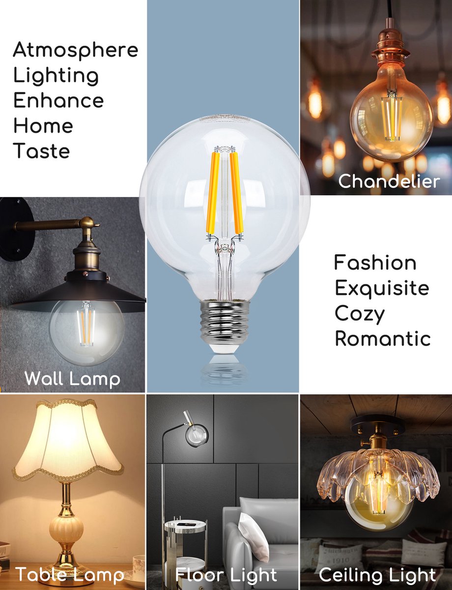 Aigostar LED Filament lamp - Dimbaar - 6W - E27 - 2 Stuks