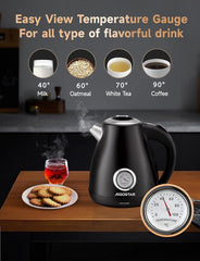 Waterkoker - Retro - met thermometer - 1.7L - 2200W - Zwart