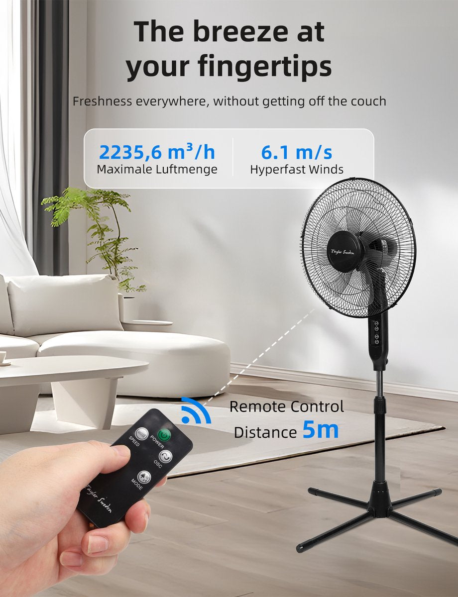 Taylor Swoden Statiefventilator - Ventilator Staand - Verstelbaar - 50W - Zwart