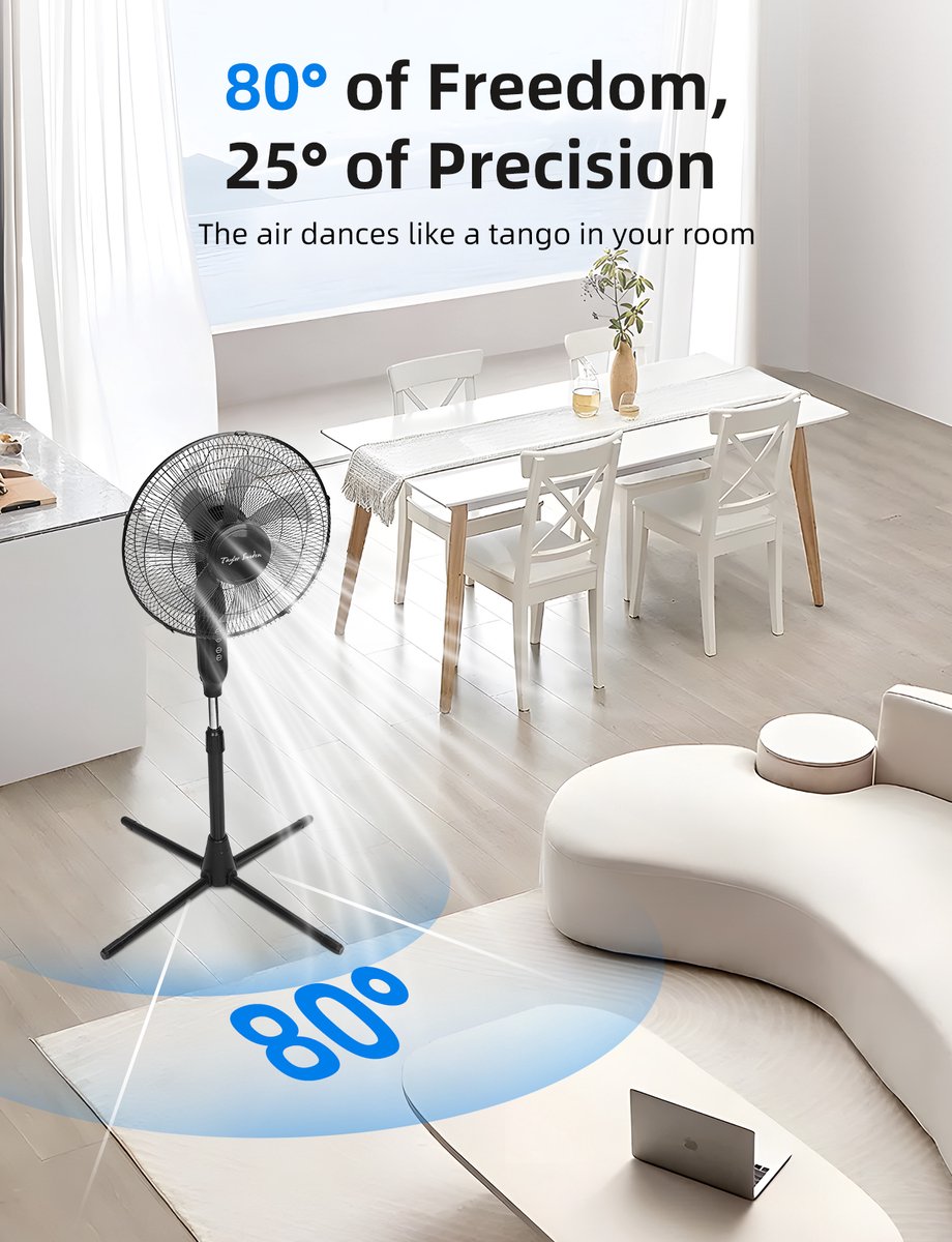 Taylor Swoden Statiefventilator - Ventilator Staand - Verstelbaar - 50W - Zwart