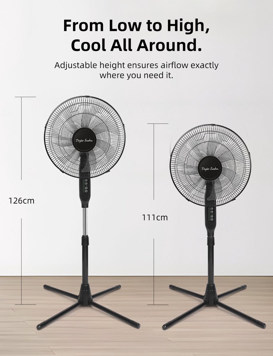 Taylor Swoden Statiefventilator - Ventilator Staand - Verstelbaar - 50W - Zwart