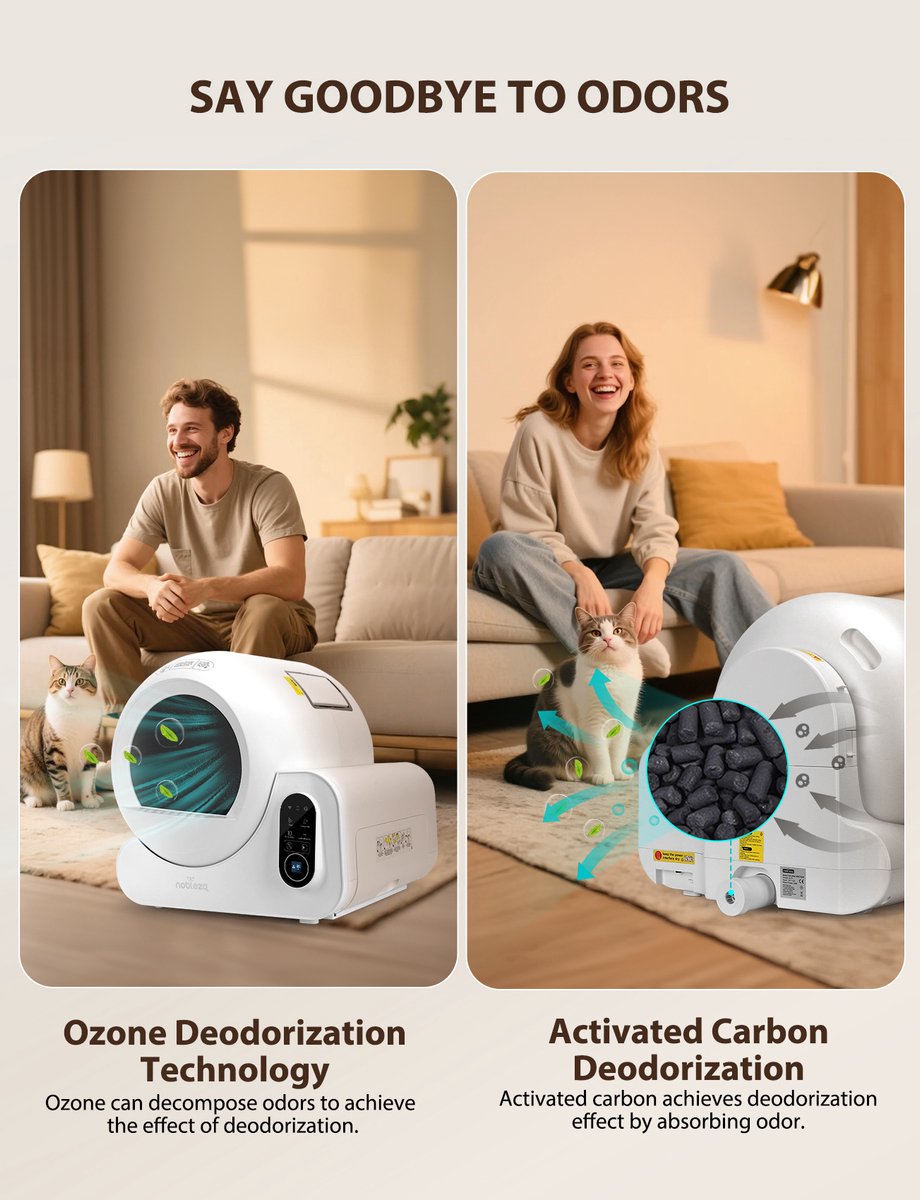 Nobleza SL02 - Automatische Kattenbak XXL - 70L - Zelfreinigende Kattenbak - drievoudig geurverwijderingssysteem - Electrische Kattenbak - Incl. App •