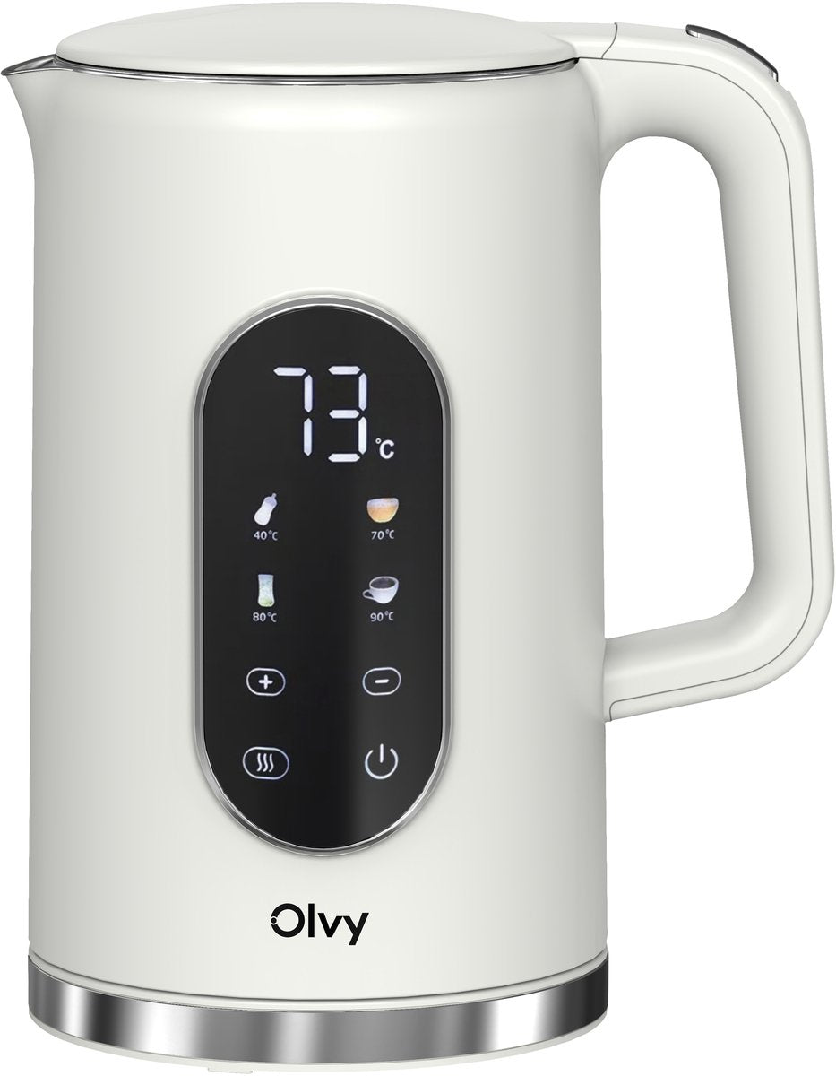 Waterkoker met Temperatuurregeling - Warmhoudfunctie - RVS - Dubbelwandig - Elektrisch - 1.7 Liter - 2200W - Crème - Olvy
