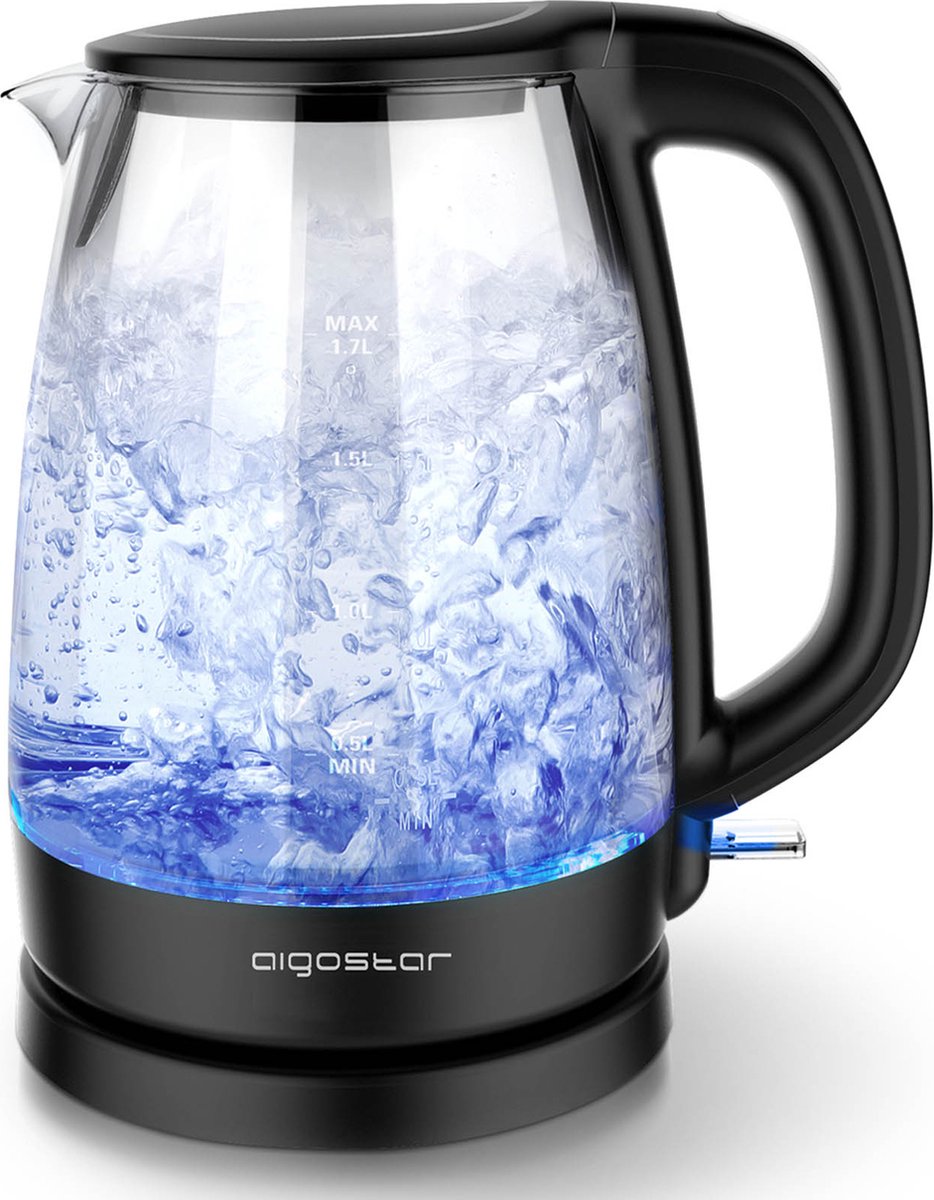 Aigostar Glazen Waterkoker - LED - 1,7L - 2200W - Zwart •