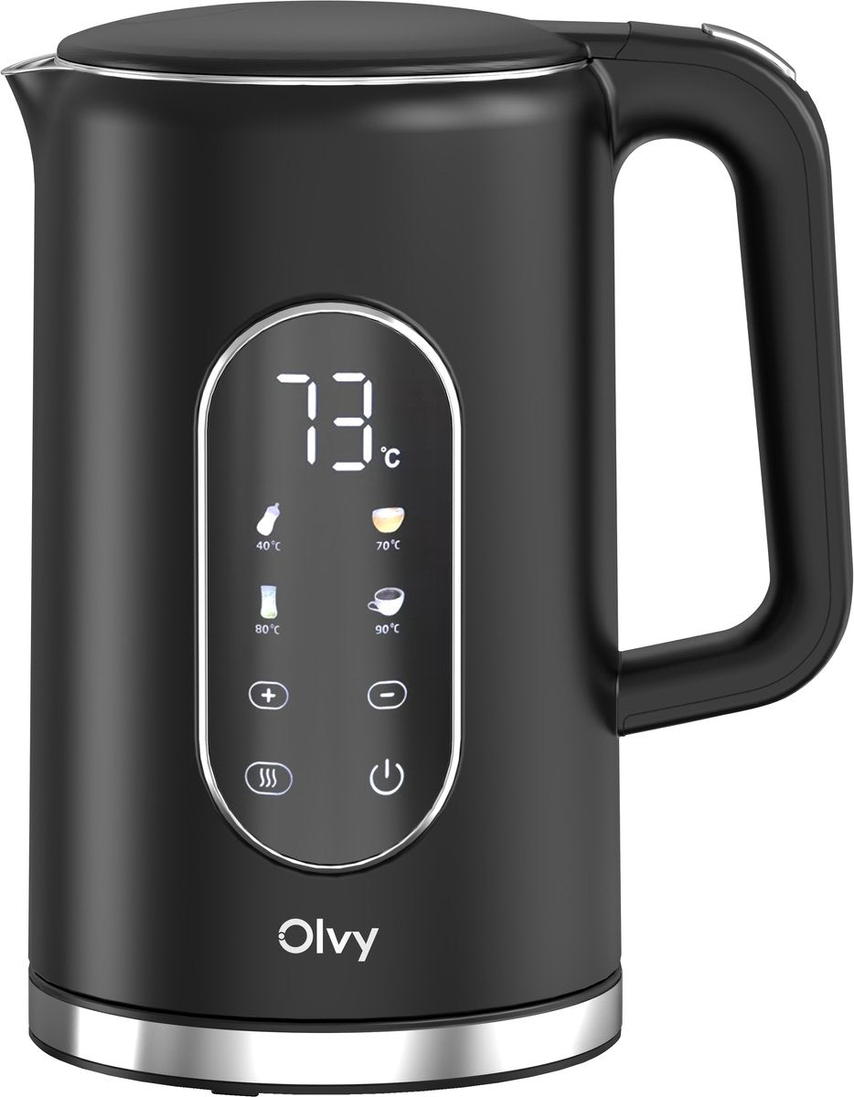 Waterkoker met temperatuurregeling - Warmhoudfunctie - RVS - 1.7L - 2200W - Zwart - Olvy