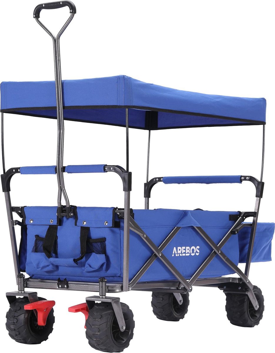 AREBOS Standaard Bolderkar Opvouwbare - Bolderkar Luchtbanden - met Dak - Strandkar - Blauw