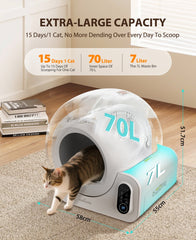 Nobleza SL02 - Automatische Kattenbak XXL - 70L - Zelfreinigende Kattenbak - drievoudig geurverwijderingssysteem - Electrische Kattenbak - Incl. App •
