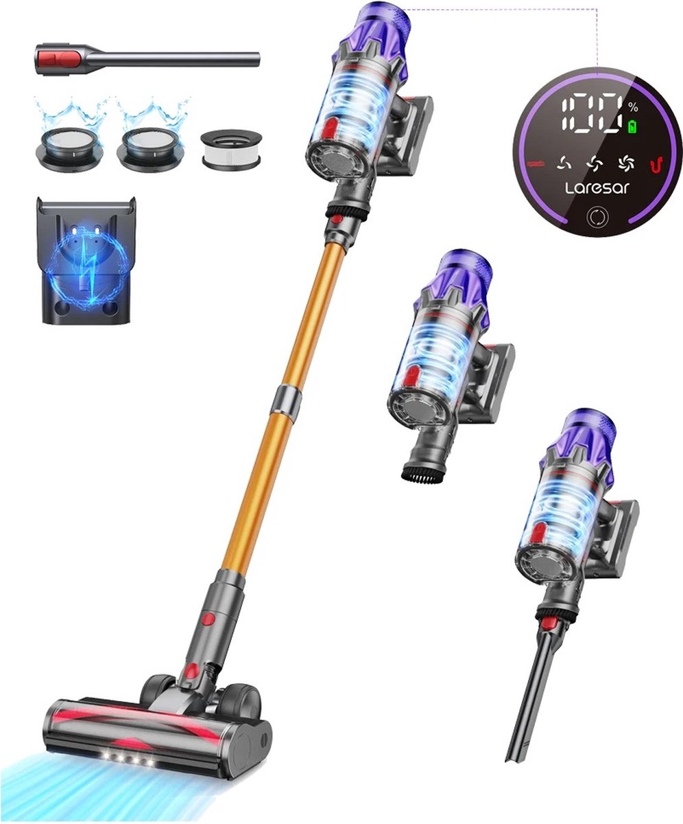 Steelstofzuiger - Draadloos - Stofzuiger Zonder zak - 50KPa - Geel - Laresar