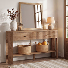 TRIBESIGNS Consoletafel 150 cm, smalle haltafel, bijzettafel, met 2 lades en plank