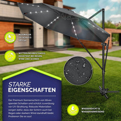 tillvex® Premium Aluminium Parasol Ø300 cm Antraciet + Hoes & Windbescherming | Zweefparasol, 6-voudig verstelbaar met slinger | Tuinparasol, 360° draaibaar, kantelbaar | Parasol met slinger, UV50+, Groot, Waterdicht