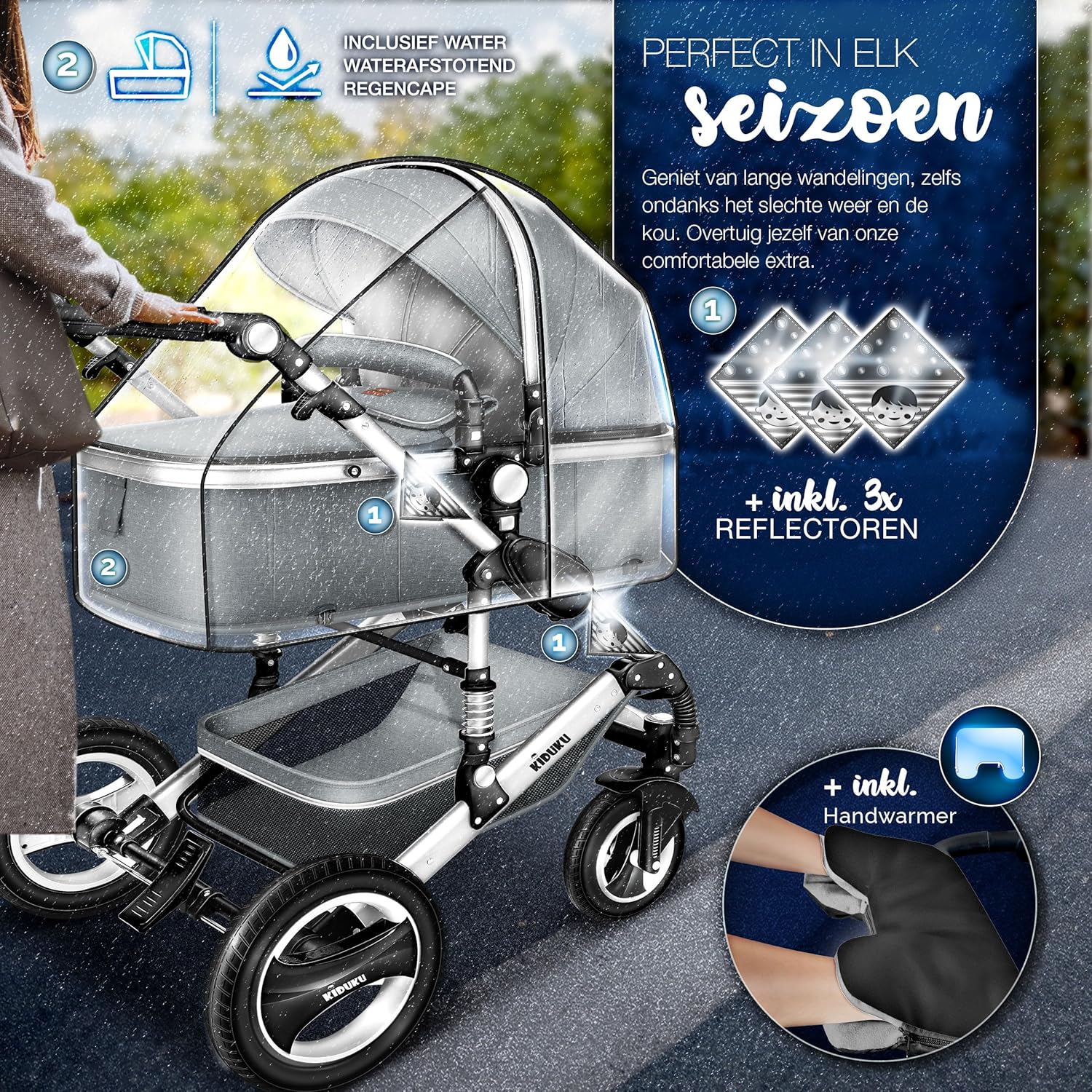 Kinderwagen 3 in 1 - Buggy - Wandelwagen - Kinderbuggy - Lichtgrijs - KIDUKU®