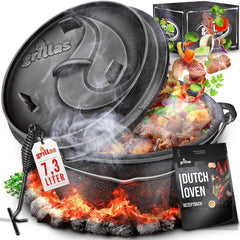 Grillas® Dutch Oven Set - 7,3L - Vuurpan - Stoofpan - Gietijzeren pan