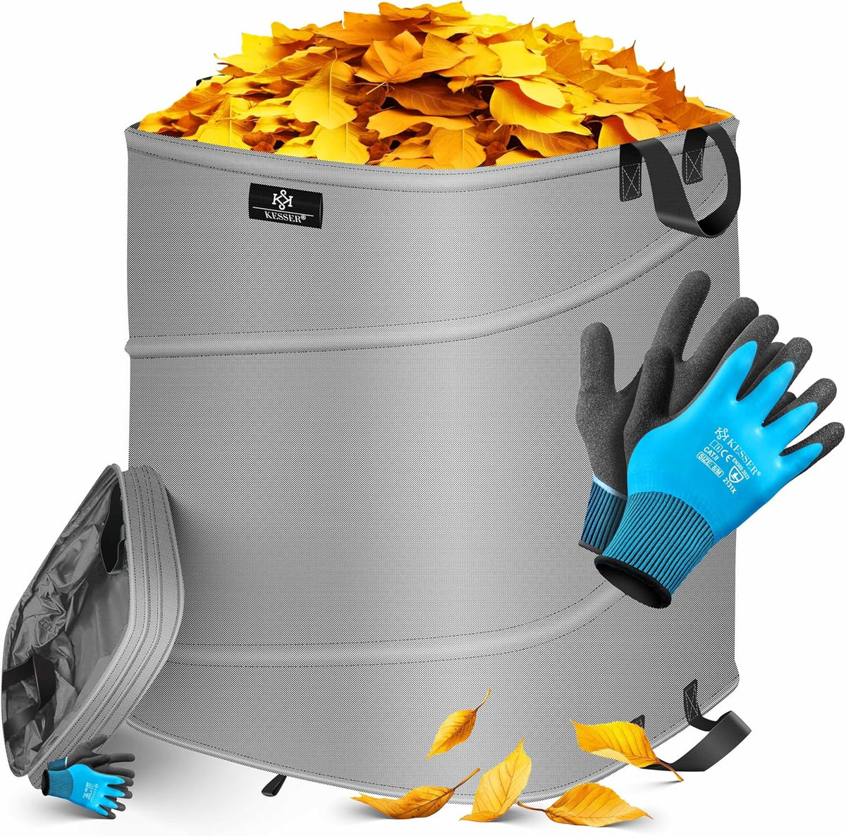 KESSER® Pop-up-tuinzak, 175 liter, inclusief handschoenen, zelfstaand met handgrepen, stabiel, robuust en opvouwbaar, voor het snijden van gazon, tuinzakken voor tuinafval, groen