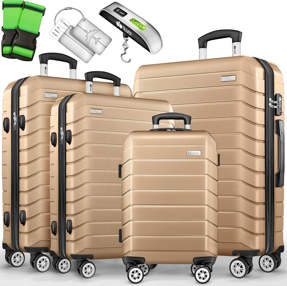 Kofferset - 4 delig - Trolley - Reiskoffer set - Champagne - Tillvex®