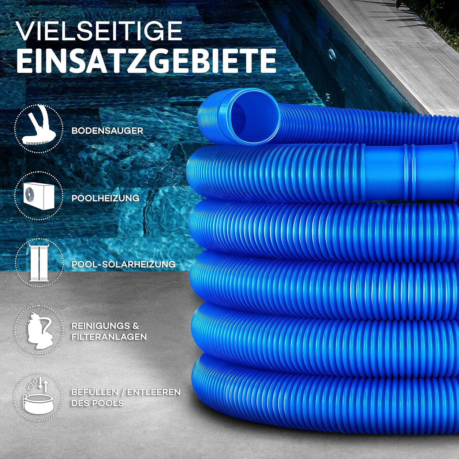 Tillvex® Zwembadslang - 8m- Ø32mm - Blauw