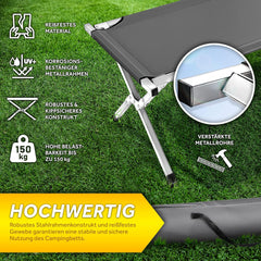 Veldbed - 1 Persoons - Kampeerbed - Stretcher - Grijs - TRESKO®