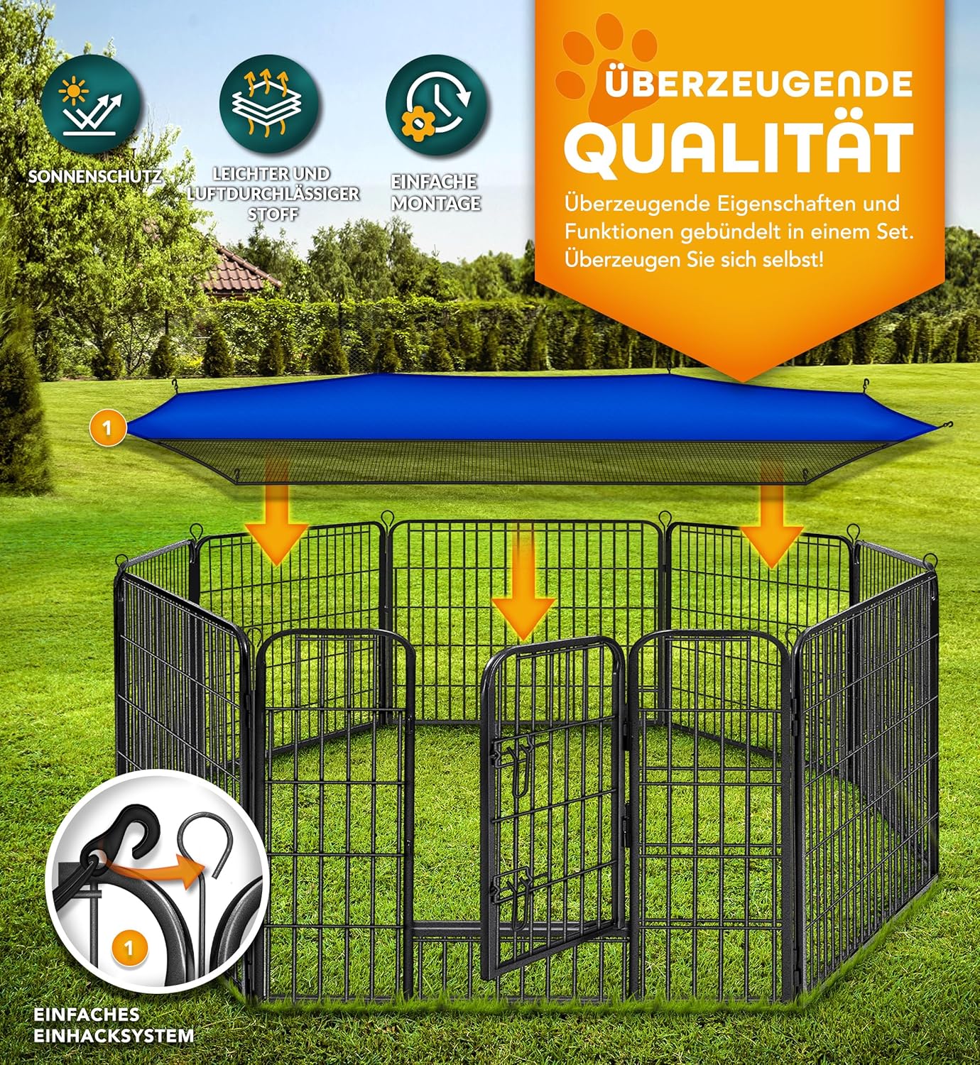 TRESKO® Puppyren - Hondenren - 80cm hoog - Zwart
