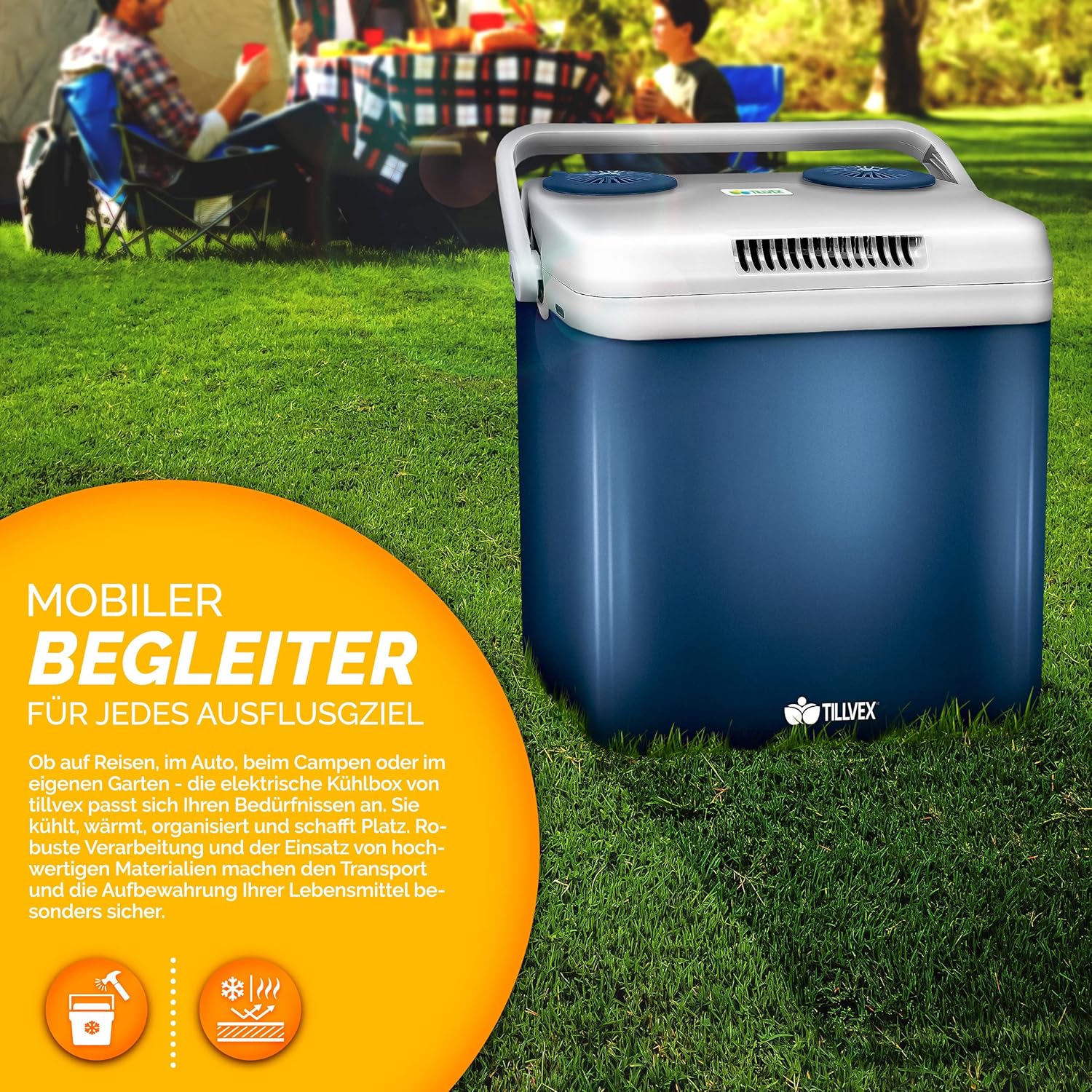 Tillvex® Elektrische Koelbox – 32L – 12V&  230V Stekker – Blauw