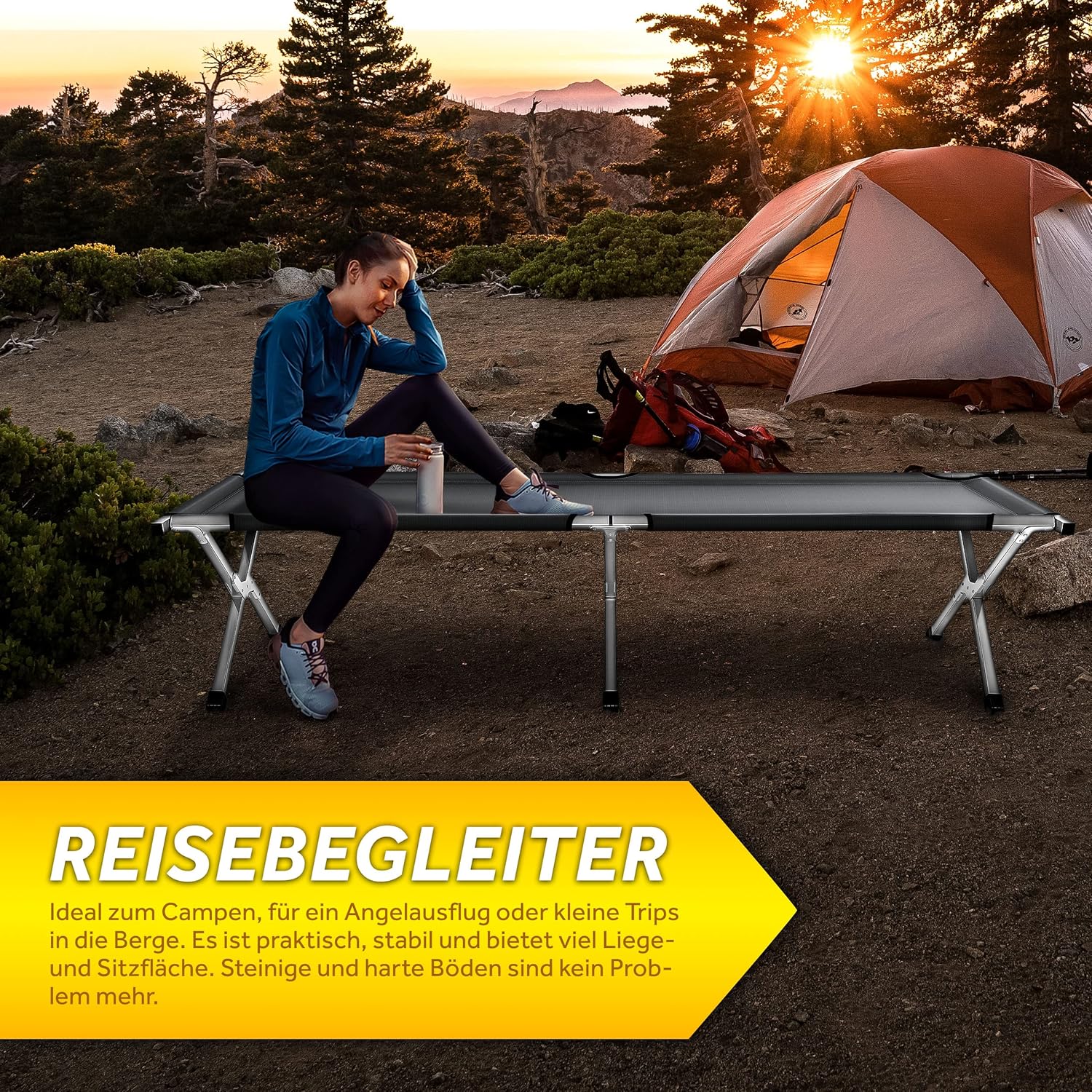 Veldbed - 1 Persoons - Kampeerbed - Stretcher - Grijs - TRESKO®
